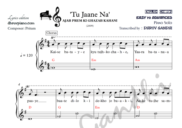 Tu Jaane Na sheet music